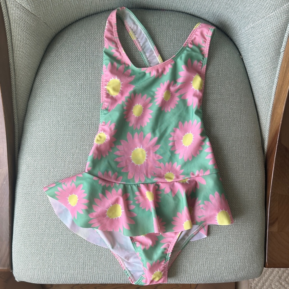 Sal & Pimenta Girls Floral Peplum One-Piece Swimsuit - Green & Pink